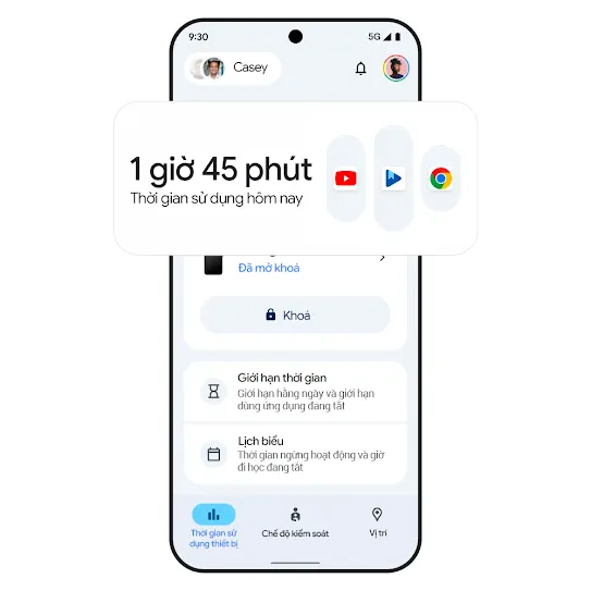 Hình chiếc điện thoại có kết quả về thời gian sử dụng thiết bị. 
