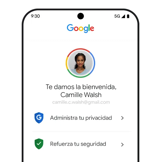 El menú para dispositivos móviles de la Cuenta de Google muestra recomendaciones de privacidad y seguridad