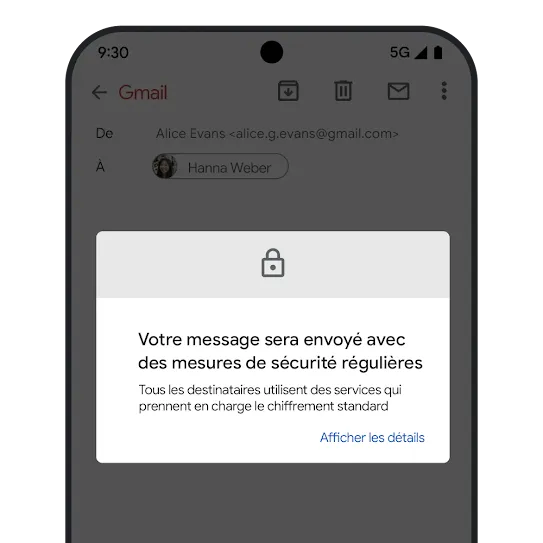 Image illustrant le chiffrement d'un courriel dans Gmail