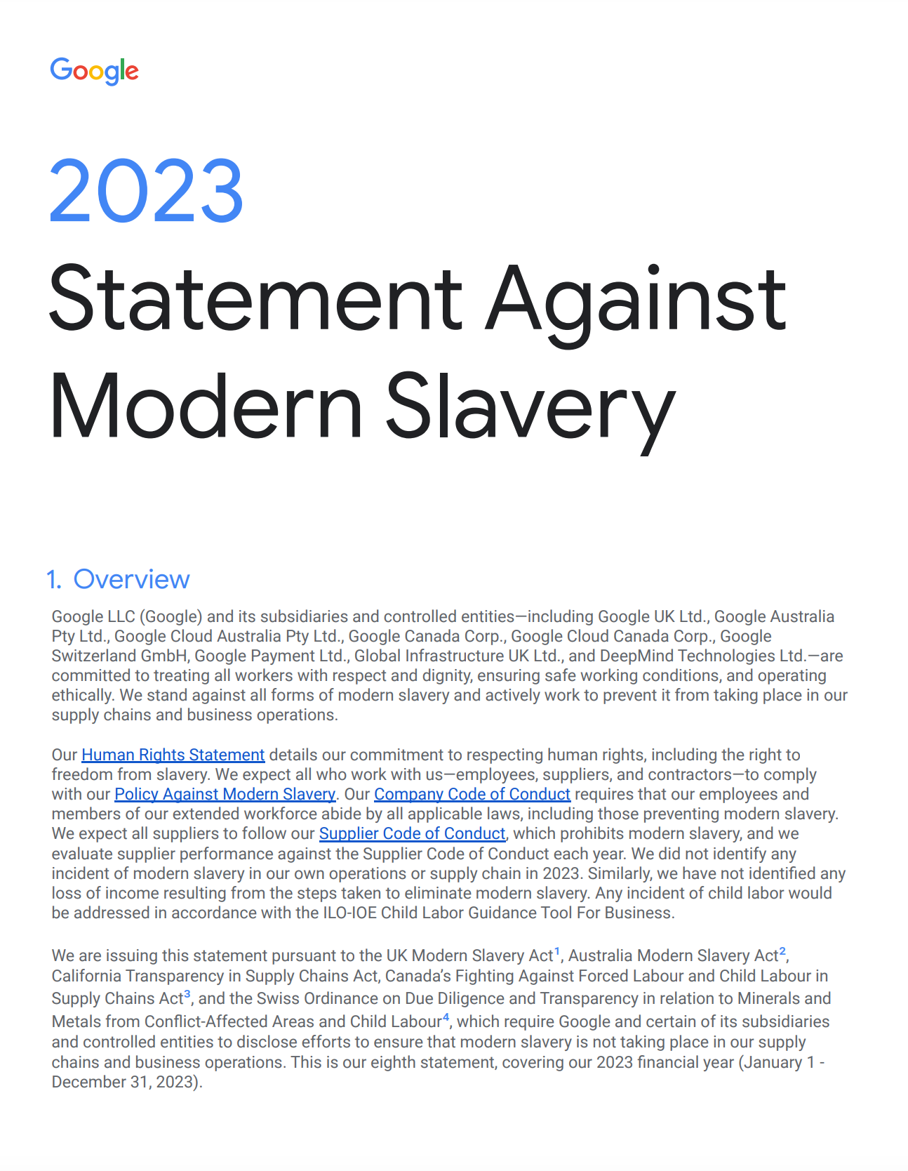 Cover Image of 2023 Statement against Modern Slavery