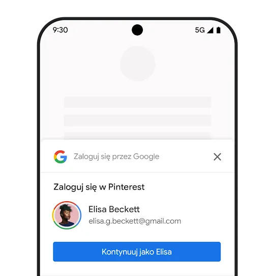 Telefon z widocznym interfejsem logowania się w Google.