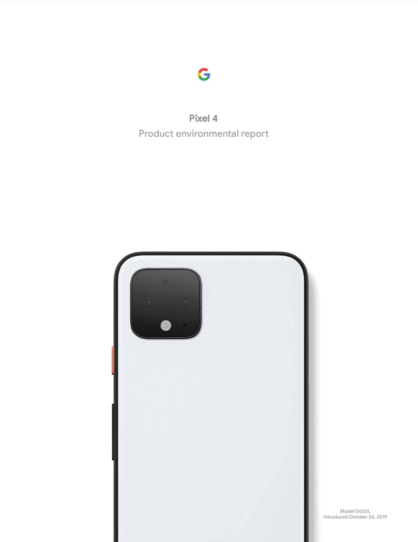 Cover image of the Pixel 4 Product Environmental Report
