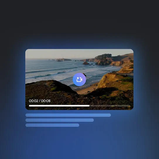 A coastal scenery of the ocean and rocky shores. The Gemini video icon is above it, with pill-shaped lines below the coastal image.
