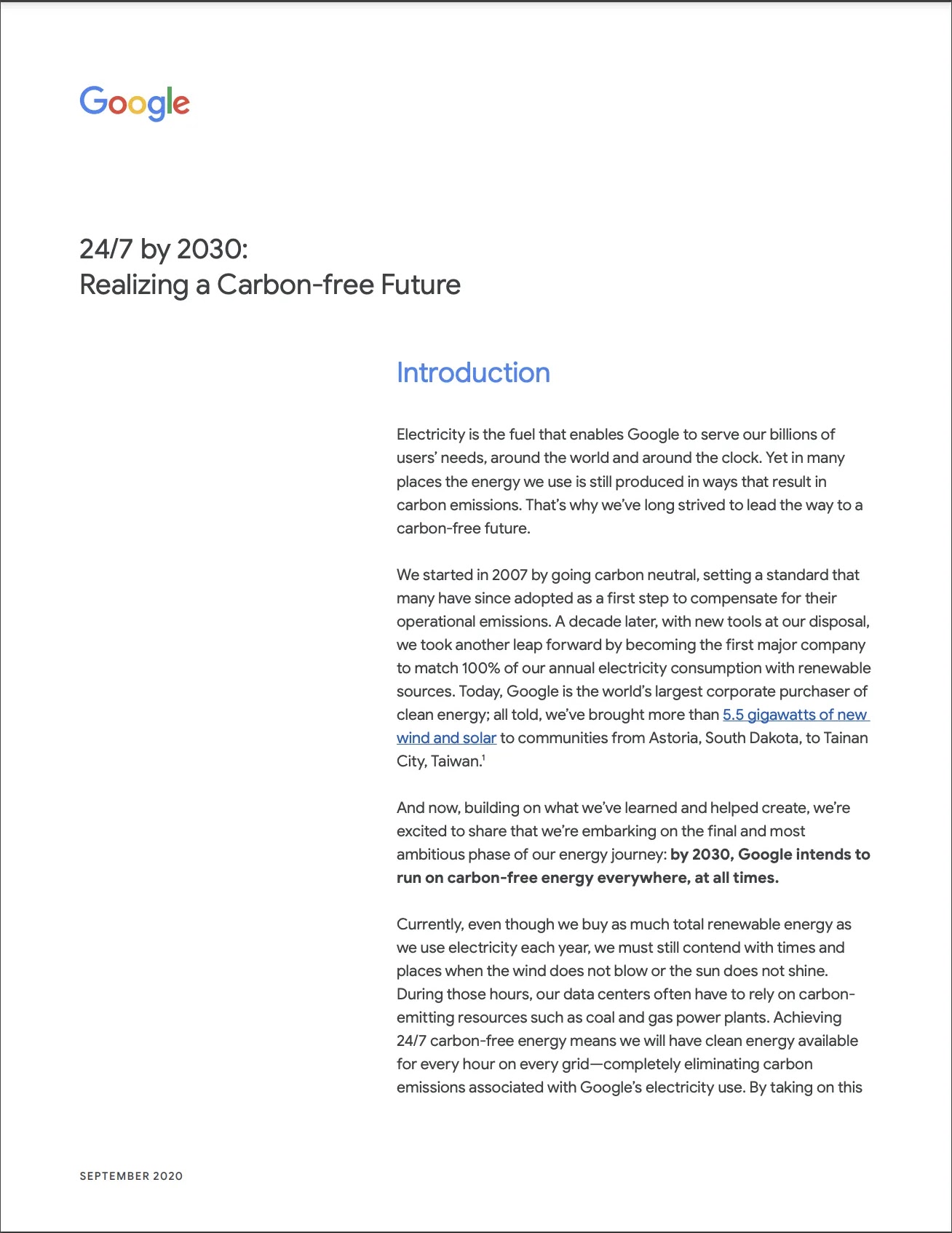 Cover image of a white paper titled: 24/7 by 2030: Realizing a Carbon-free Future