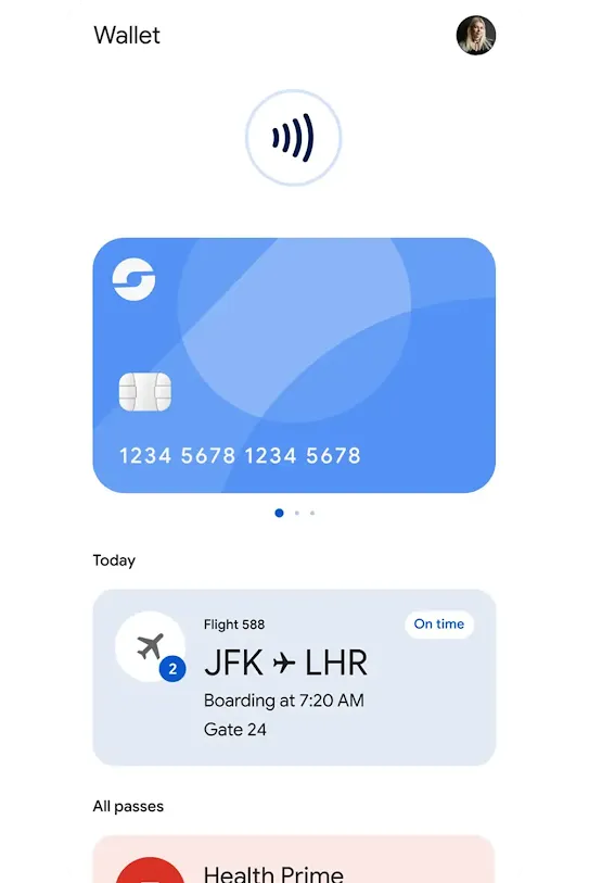 Payment screen for different services with a mobile card on Google Pay