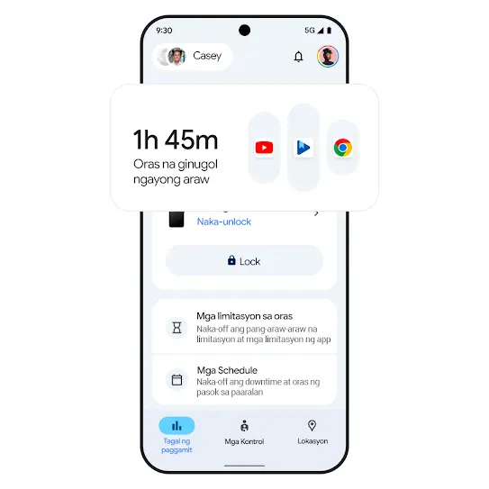 Larawan ng teleponong may mga resulta ng tagal ng paggamit. 