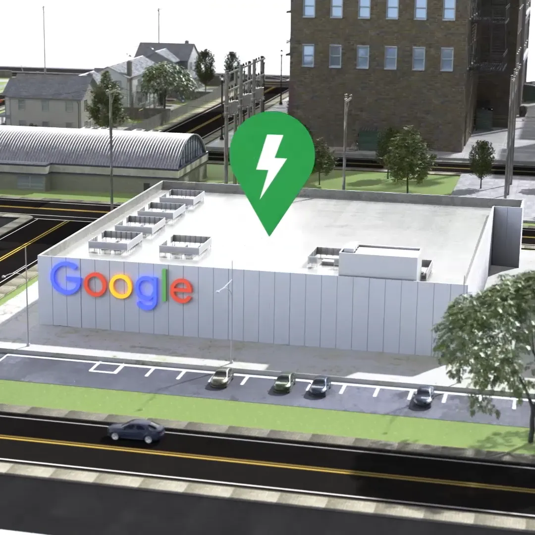A rendering of a Google 1GW data center in an industrial environment