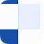 A simple abstract graphic consisting of blue and white rectangular blocks and faint grid lines.