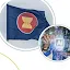 A conceptual graphic featuring the ASEAN flag in a circular frame alongside a secondary circle showing a hand interacting with a glowing "AI" microprocessor circuit board.