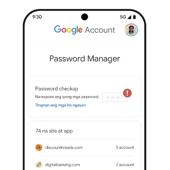 Larawan sa telepono na may UI ng password-checkup.