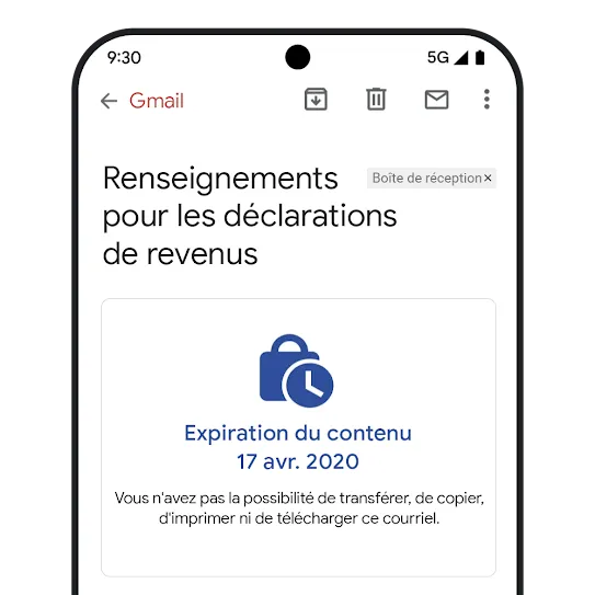 Image illustrant l'expiration d'un message dans Gmail