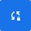 A minimalist white icon on a vibrant blue square background with rounded corners. The icon features a counter-clockwise curved arrow pointing downward and an upward-pointing arrow with a padlock at its base. This visual symbolizes using AI to reverse the "defender's dilemma" by shifting the strategic advantage back to security professionals.