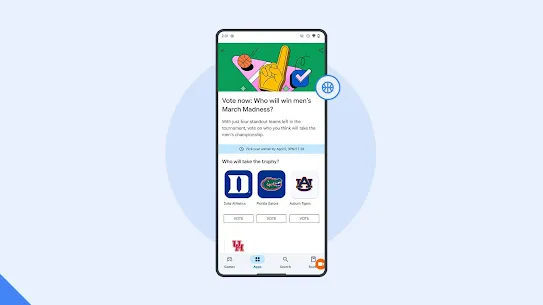 A poll asking which team will win March Madness in the curated space on Google Play