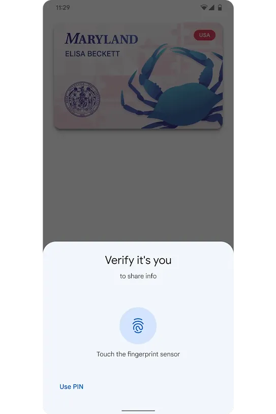 Google wallet with encrypted ID storage and privacy controls.