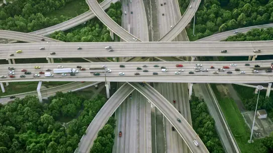 aerial view of winding interstate highways