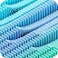 A top-down view of a rhythmic, wavy pattern created by countless thin, vertical rectangular blocks in a gradient of light blue and teal, creating a sense of fluid motion.