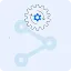 A vector illustration on a pale blue background. It features a large outline of a gear containing a smaller blue gear and circular arrows, symbolizing an automated process or feedback loop. In the background, a faint light-blue network node structure (three circles connected by lines) represents the underlying architecture of generative AI systems being targeted for adversarial misuse.