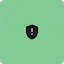 A black shield icon containing an exclamation mark, centered on a light green square background with rounded corners.