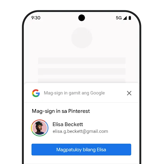 Teleponong nagpapakita ng UI ng pag-login sa Google.