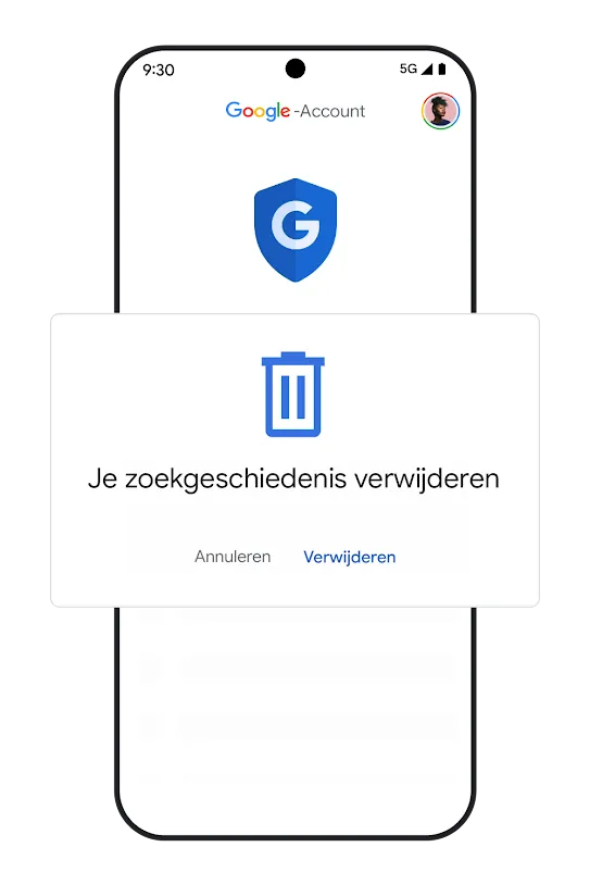 Afbeelding van een telefoon met de UI voor het verwijderen van zoekactiviteiten. 