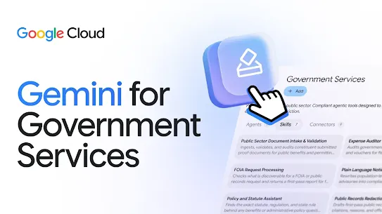 Google Cloud title graphic featuring the text 'Gemini for Government Services' in blue and black lettering against a light background