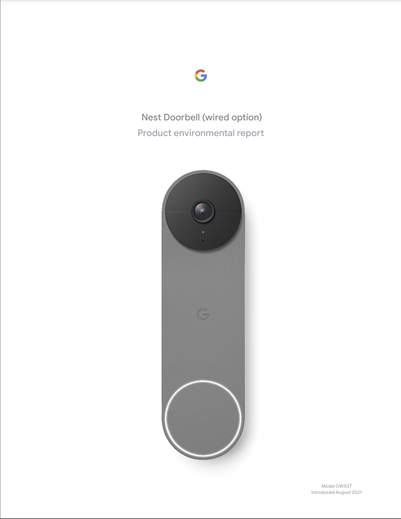 Cover image of the Nest Doorbell (wired option) Product Environmental Report