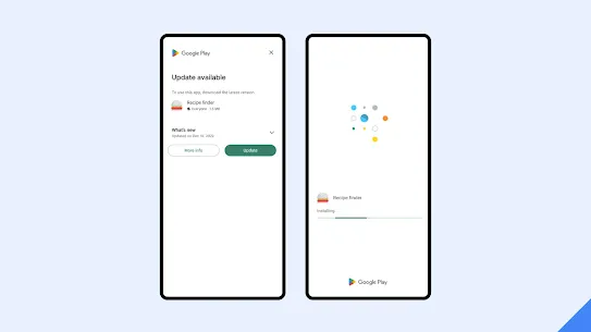 A user prompt to update an app to the latest version includes options to receive more info or update the app
