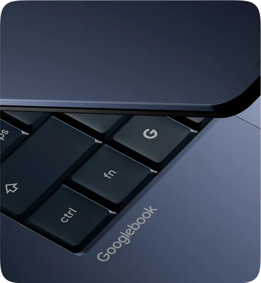 Close-up of key on laptop keyboard with Google ‘G’ logo.