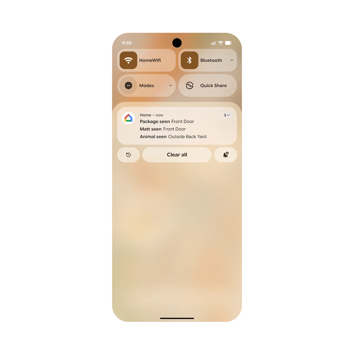 3 meldingen van de Google Home-app gebundeld in 1 kaart.