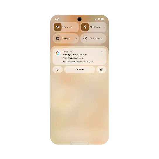 Trois notifications de l'appli Google Home regroupées en une seule carte.