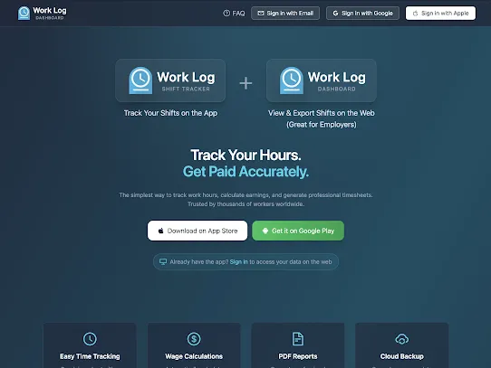 The Work Log Dashboard web tool helps employers track the hours of staff using the Work Log app.