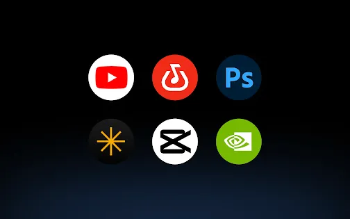 App icons including YouTube, BandLab, Adobe Photoshop, Luminar, CapCut, and NVIDIA.