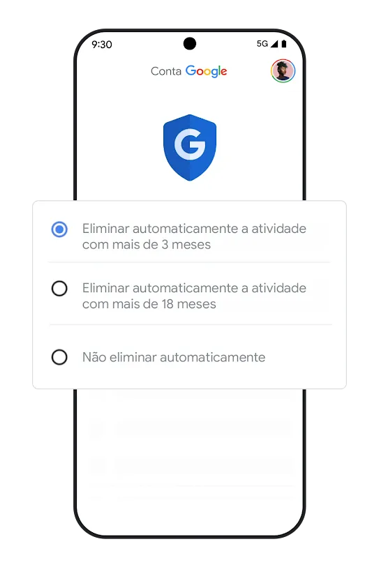 Imagem de um telemóvel com a janela de definições de eliminação automática.