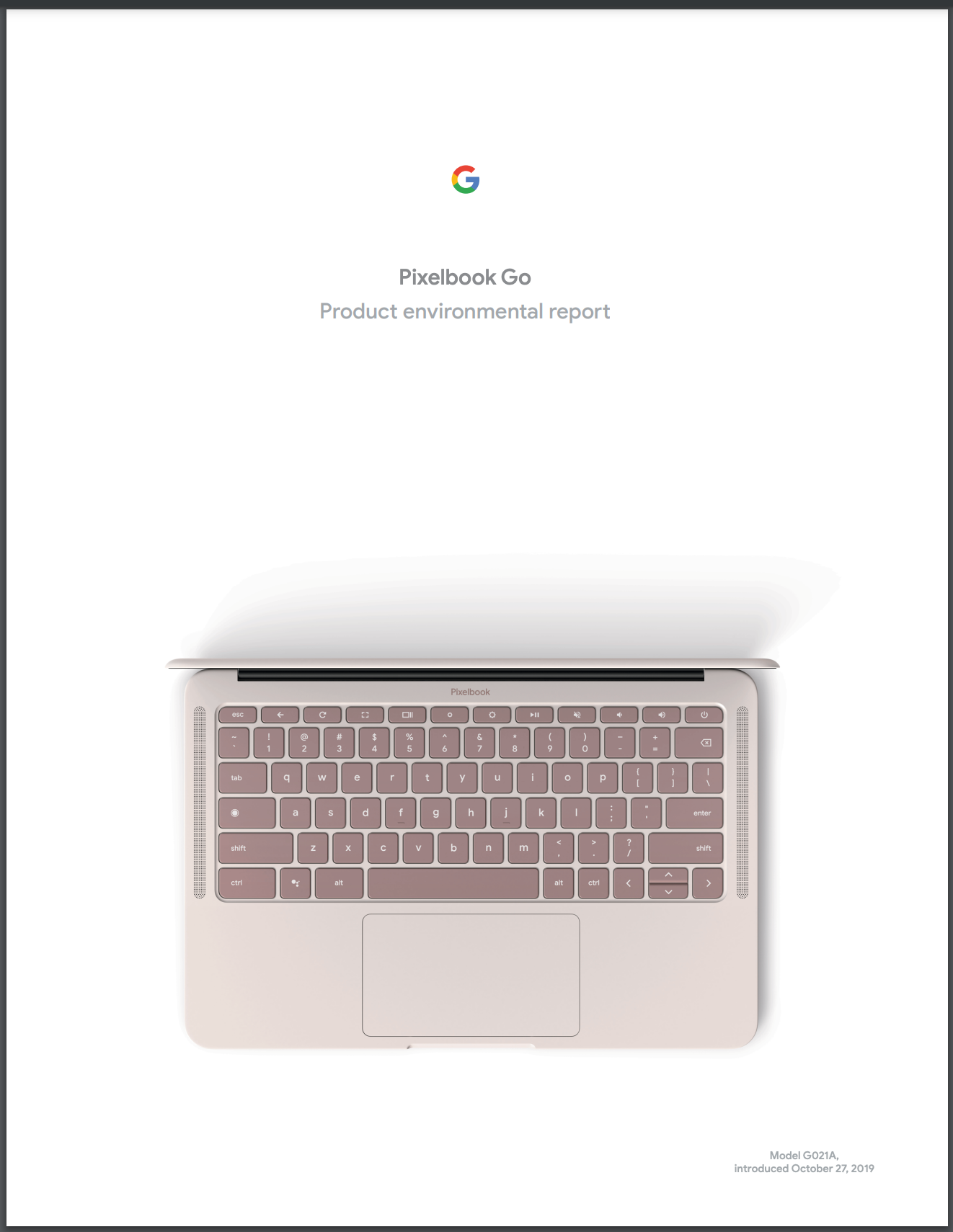 Cover image of the Google Pixelbook Go Product Environmental Report