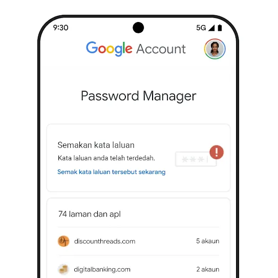 Imej telefon dengan UI semakan kata laluan.