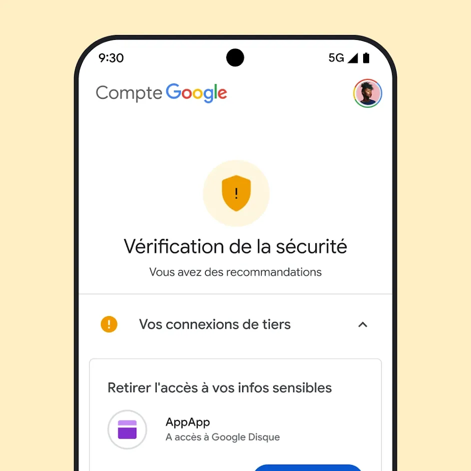 Image de l'IU de la vérification de la sécurité Google.
