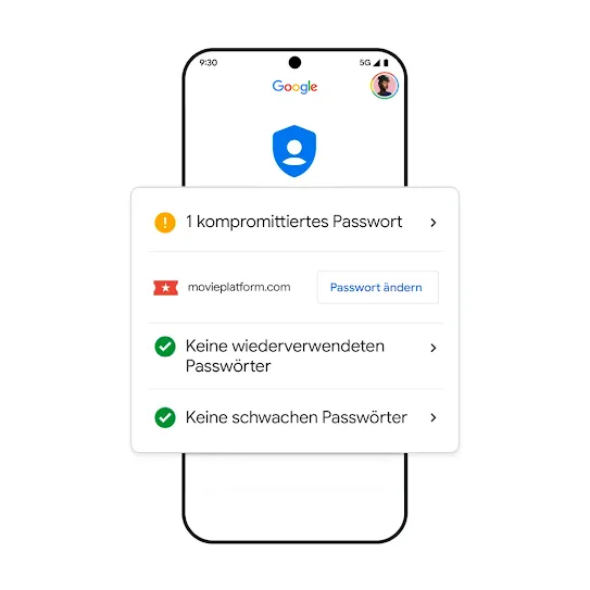Bild eines Google Smartphones mit Ergebnissen für kompromittierte Passwörter