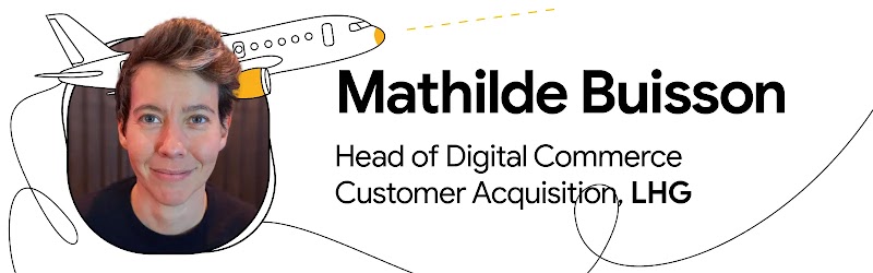 Mathilde Buisson, Head of Digital Commerce Customer Acquisition, Lufthansa Group, mit einer Illustration von einem Flugzeug