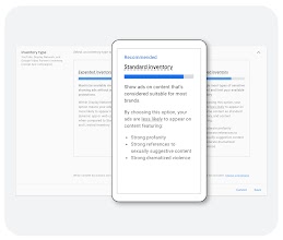 Giao diện Google Ads cho thấy một người đang chọn sử dụng các chế độ cài đặt mức độ phù hợp với thương hiệu.