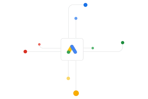 קווים של מעגל חשמלי שמובילים אל הלוגו של Google Ads.