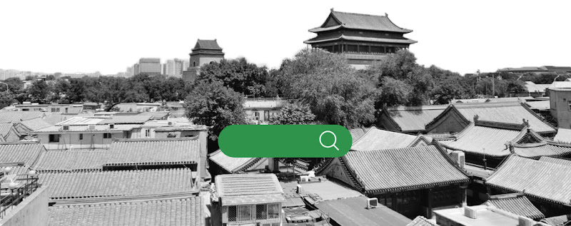 A search bar overlaying a landscape of houses, representing the use of digital to connect people regardless of physical distance