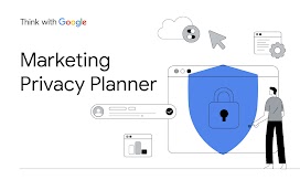 Un'illustrazione mostra delle icone che simboleggiano la privacy digitale, con al centro un lucchetto e il titolo Marketing Privacy Planner.