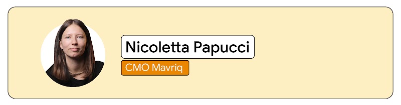 Against a pale yellow background, a headshot of Nicoletta Papucci, CMO at Mavriq.