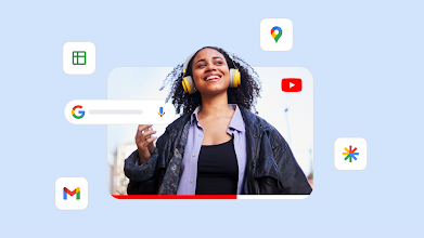Một quảng cáo dạng video về tai nghe với nhiều biểu tượng sản phẩm của Google ở xung quanh để thể hiện phạm vi tiếp cận của chiến dịch Tối đa hoá hiệu suất