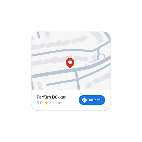 Oraya nasıl gidileceğine dair talimatlar için Google Haritalar düğmesiyle birlikte bir parfüm mağazasının konumunu gösteren harita resmi.