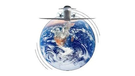 L'immagine mostra una foto del mondo con un grande aereo futuristico generato dall'AI che vola sopra. 