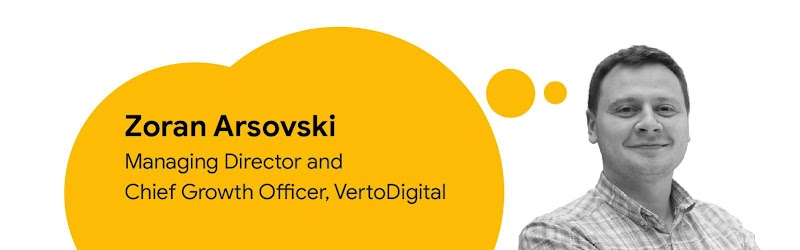 VertoDigital Genel Müdürü ve Büyümeden Sorumlu Genel Müdür Yardımcısı Zoran Arsovski'nin, mavi bir düşünce balonunun içinde adı ve iş unvanını gösteren fotoğrafı.