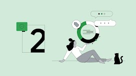 2. Beyaz gömlek ve gri pantolon giymiş, uzun siyah saçlı ve koyu tenli bir kişi, yerde siyah bir kedinin yanında uzanıyor ve bir daire grafikte alışveriş ve mesajlaşma gibi online etkileşim ölçümleri gösteriliyor.