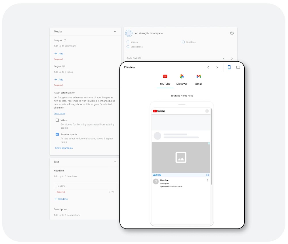 Google Ads interface showing someone selecting Image Enhancements.