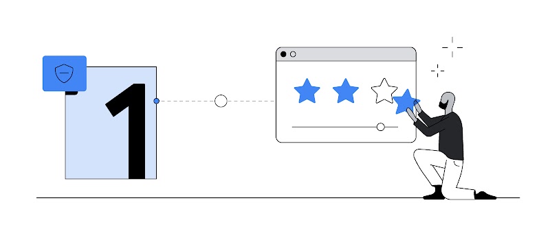 1. Una persona calva dalla pelle scura e la barba nera, che indossa una camicia nera e pantaloni bianchi, si inginocchia davanti a un video player online di grandi dimensioni e aggiunge una terza stella alla valutazione del video.